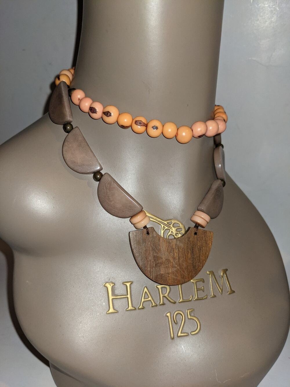Vintage Hand Made Wooden Beaded Necklace Adjustable Cord Red Brown